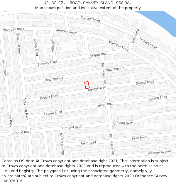 41, DELFZUL ROAD, CANVEY ISLAND, SS8 9AU: Location map and indicative extent of plot