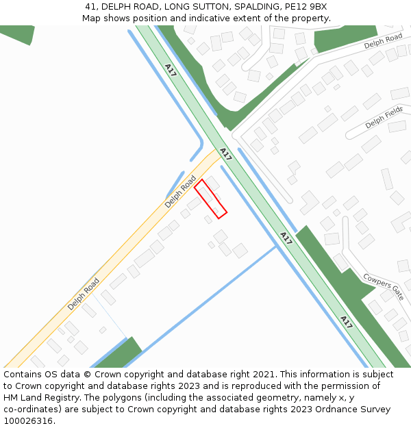 41, DELPH ROAD, LONG SUTTON, SPALDING, PE12 9BX: Location map and indicative extent of plot