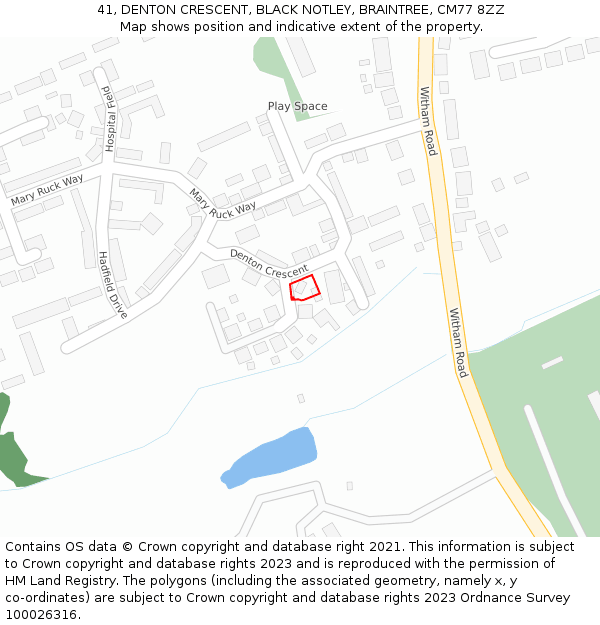 41, DENTON CRESCENT, BLACK NOTLEY, BRAINTREE, CM77 8ZZ: Location map and indicative extent of plot