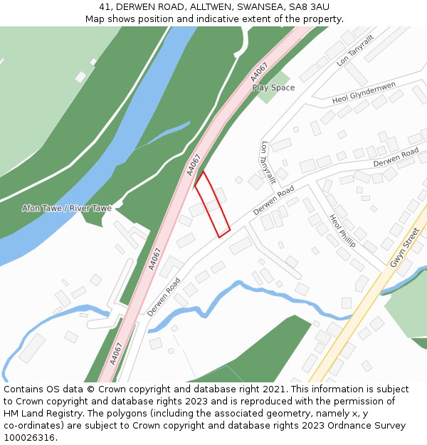 41, DERWEN ROAD, ALLTWEN, SWANSEA, SA8 3AU: Location map and indicative extent of plot