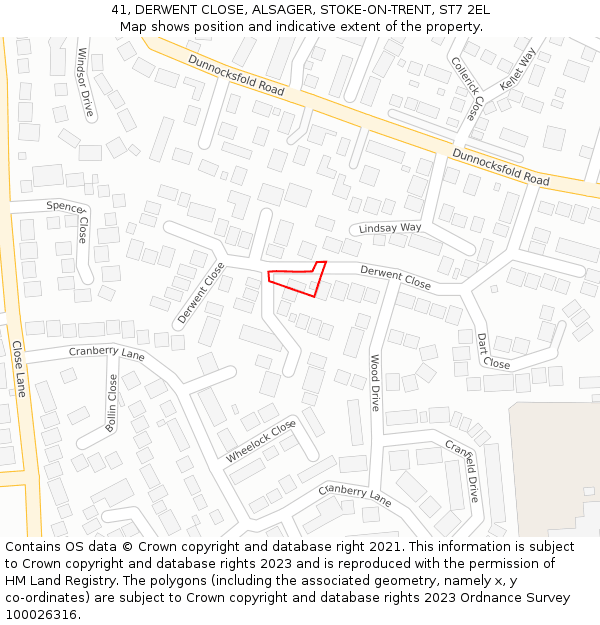 41, DERWENT CLOSE, ALSAGER, STOKE-ON-TRENT, ST7 2EL: Location map and indicative extent of plot