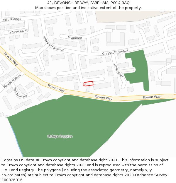 41, DEVONSHIRE WAY, FAREHAM, PO14 3AQ: Location map and indicative extent of plot