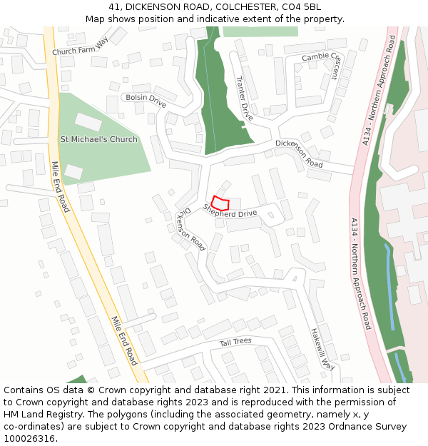 41, DICKENSON ROAD, COLCHESTER, CO4 5BL: Location map and indicative extent of plot