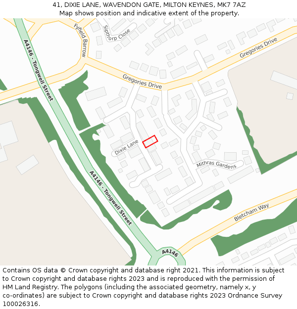 41, DIXIE LANE, WAVENDON GATE, MILTON KEYNES, MK7 7AZ: Location map and indicative extent of plot