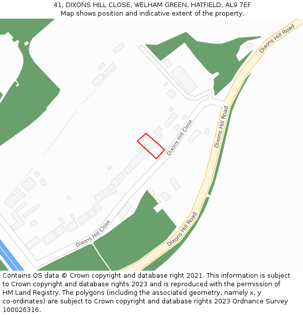 41, DIXONS HILL CLOSE, WELHAM GREEN, HATFIELD, AL9 7EF: Location map and indicative extent of plot