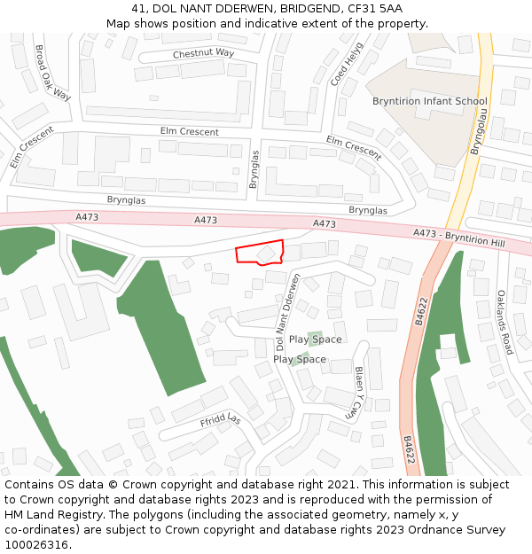 41, DOL NANT DDERWEN, BRIDGEND, CF31 5AA: Location map and indicative extent of plot