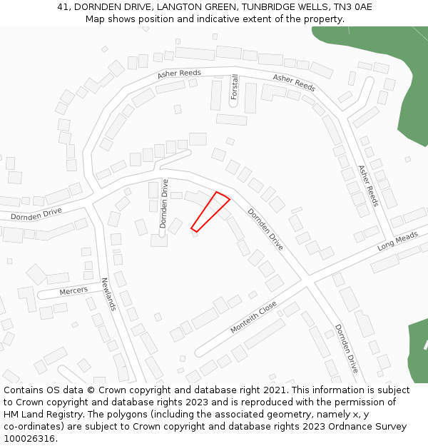 41, DORNDEN DRIVE, LANGTON GREEN, TUNBRIDGE WELLS, TN3 0AE: Location map and indicative extent of plot