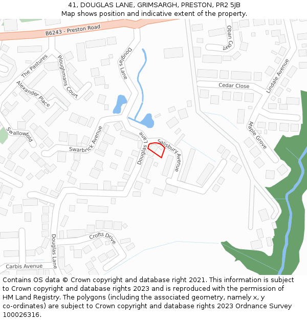 41, DOUGLAS LANE, GRIMSARGH, PRESTON, PR2 5JB: Location map and indicative extent of plot