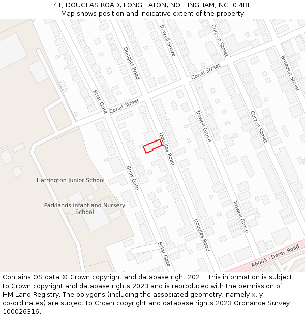 41, DOUGLAS ROAD, LONG EATON, NOTTINGHAM, NG10 4BH: Location map and indicative extent of plot