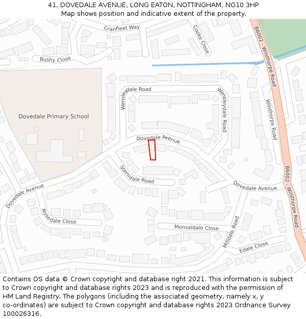 41, DOVEDALE AVENUE, LONG EATON, NOTTINGHAM, NG10 3HP: Location map and indicative extent of plot