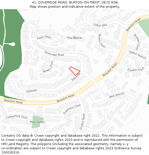 41, DOVERIDGE ROAD, BURTON-ON-TRENT, DE15 9GB: Location map and indicative extent of plot