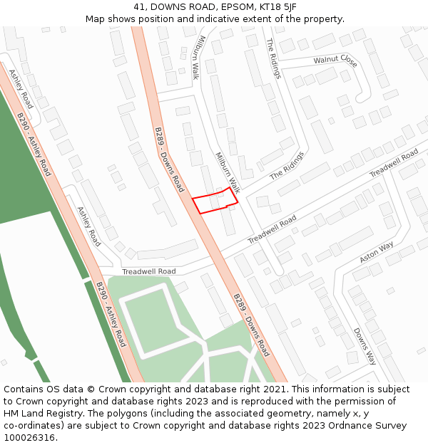 41, DOWNS ROAD, EPSOM, KT18 5JF: Location map and indicative extent of plot