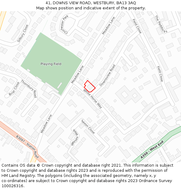 41, DOWNS VIEW ROAD, WESTBURY, BA13 3AQ: Location map and indicative extent of plot