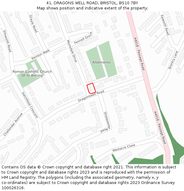 41, DRAGONS WELL ROAD, BRISTOL, BS10 7BY: Location map and indicative extent of plot