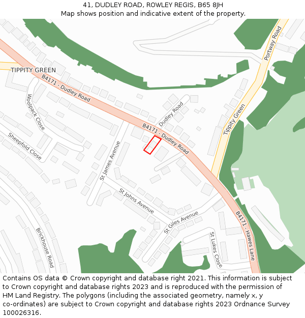 41, DUDLEY ROAD, ROWLEY REGIS, B65 8JH: Location map and indicative extent of plot