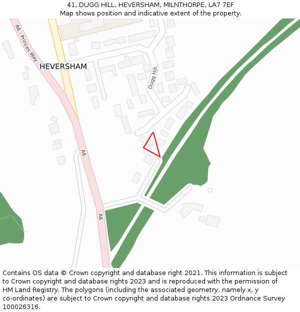 41, DUGG HILL, HEVERSHAM, MILNTHORPE, LA7 7EF: Location map and indicative extent of plot