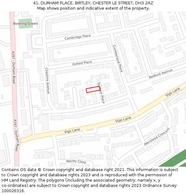 41, DURHAM PLACE, BIRTLEY, CHESTER LE STREET, DH3 2AZ: Location map and indicative extent of plot