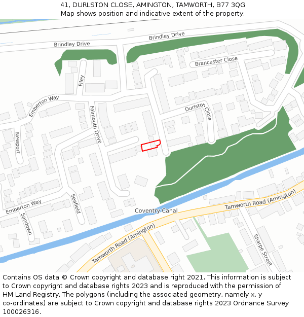 41, DURLSTON CLOSE, AMINGTON, TAMWORTH, B77 3QG: Location map and indicative extent of plot