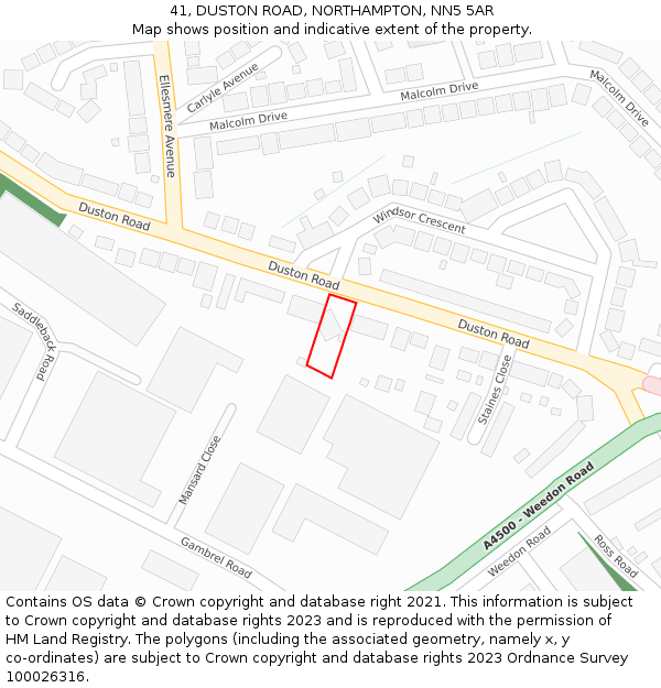 41, DUSTON ROAD, NORTHAMPTON, NN5 5AR: Location map and indicative extent of plot