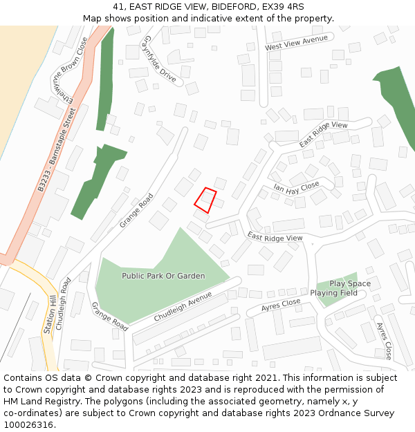 41, EAST RIDGE VIEW, BIDEFORD, EX39 4RS: Location map and indicative extent of plot