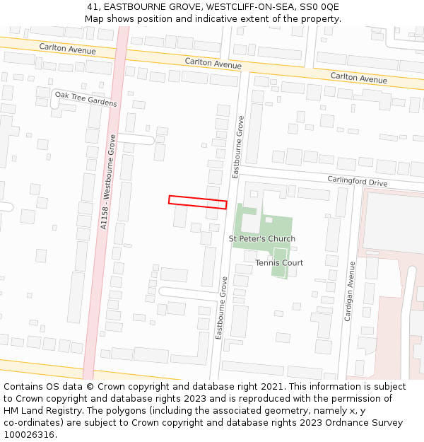 41, EASTBOURNE GROVE, WESTCLIFF-ON-SEA, SS0 0QE: Location map and indicative extent of plot