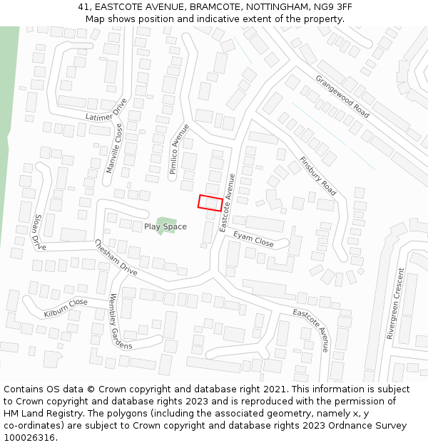 41, EASTCOTE AVENUE, BRAMCOTE, NOTTINGHAM, NG9 3FF: Location map and indicative extent of plot