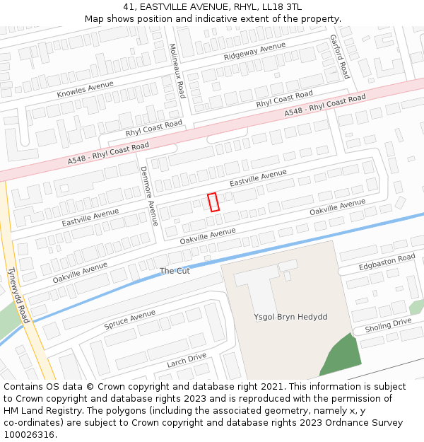 41, EASTVILLE AVENUE, RHYL, LL18 3TL: Location map and indicative extent of plot