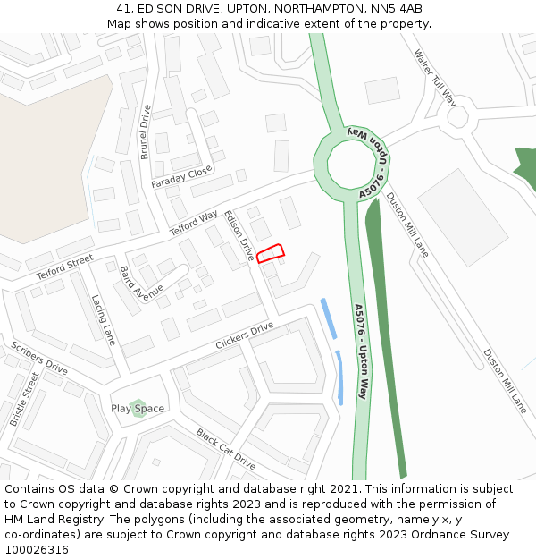41, EDISON DRIVE, UPTON, NORTHAMPTON, NN5 4AB: Location map and indicative extent of plot