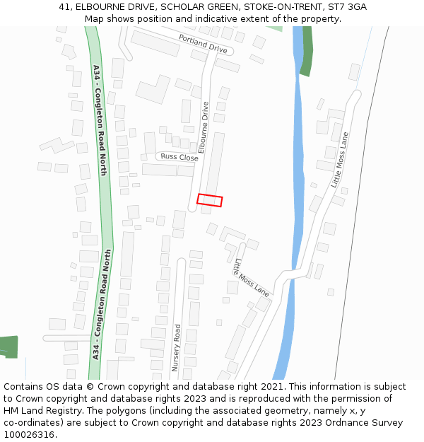 41, ELBOURNE DRIVE, SCHOLAR GREEN, STOKE-ON-TRENT, ST7 3GA: Location map and indicative extent of plot