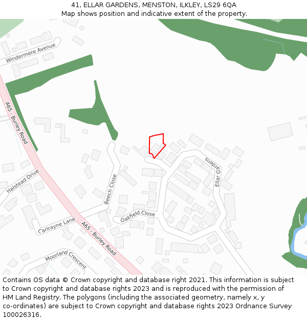 41, ELLAR GARDENS, MENSTON, ILKLEY, LS29 6QA: Location map and indicative extent of plot