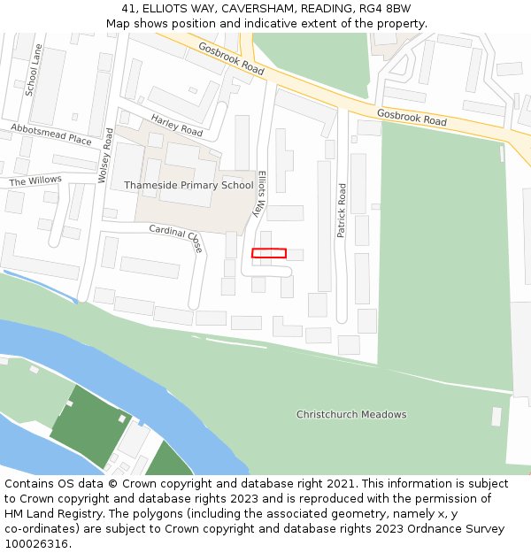 41, ELLIOTS WAY, CAVERSHAM, READING, RG4 8BW: Location map and indicative extent of plot