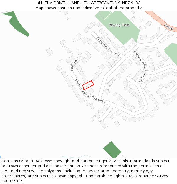 41, ELM DRIVE, LLANELLEN, ABERGAVENNY, NP7 9HW: Location map and indicative extent of plot