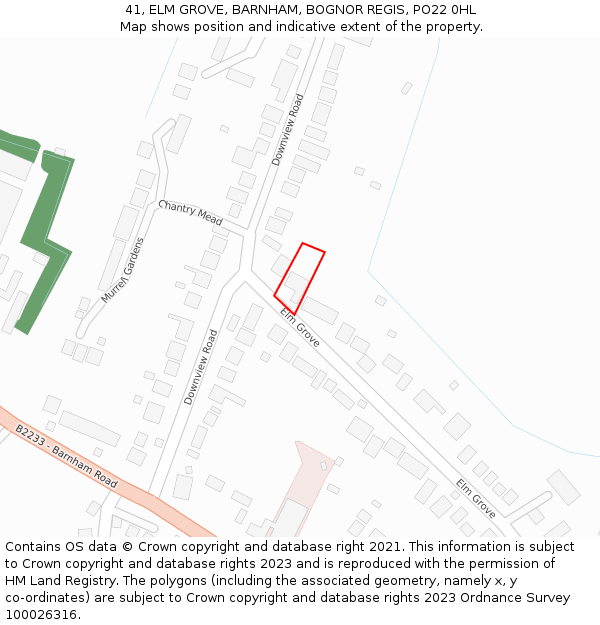 41, ELM GROVE, BARNHAM, BOGNOR REGIS, PO22 0HL: Location map and indicative extent of plot