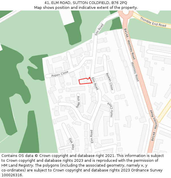 41, ELM ROAD, SUTTON COLDFIELD, B76 2PQ: Location map and indicative extent of plot