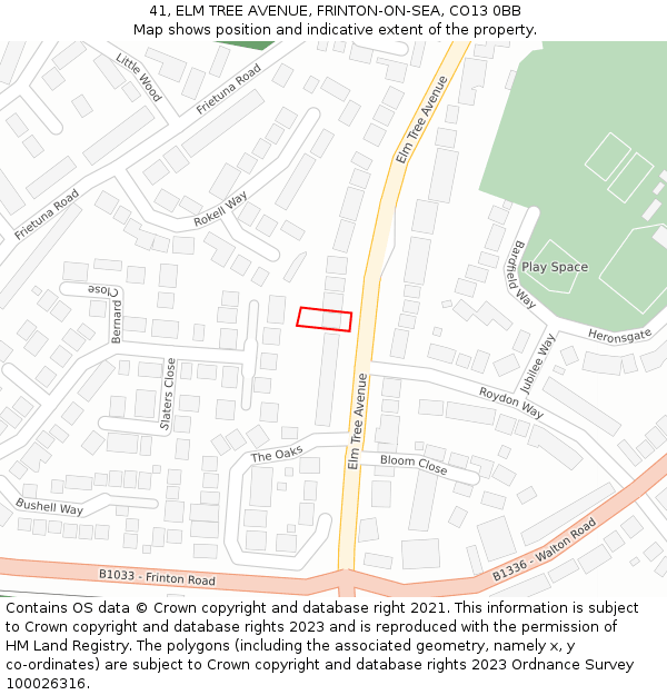 41, ELM TREE AVENUE, FRINTON-ON-SEA, CO13 0BB: Location map and indicative extent of plot