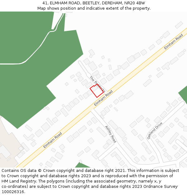 41, ELMHAM ROAD, BEETLEY, DEREHAM, NR20 4BW: Location map and indicative extent of plot