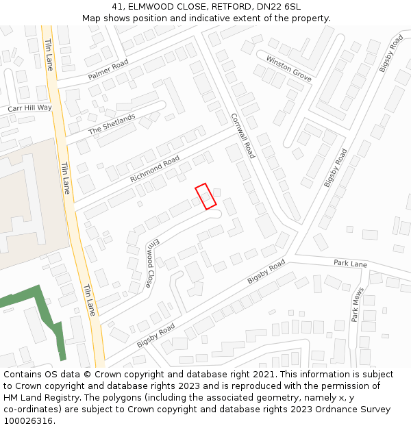 41, ELMWOOD CLOSE, RETFORD, DN22 6SL: Location map and indicative extent of plot