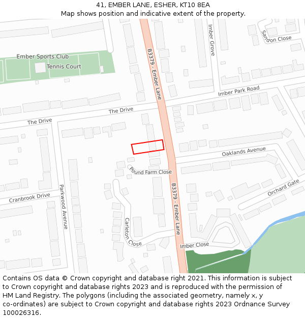 41, EMBER LANE, ESHER, KT10 8EA: Location map and indicative extent of plot