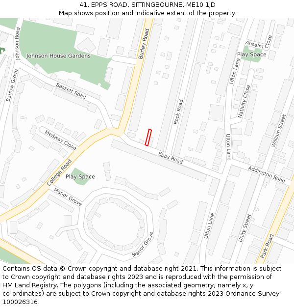 41, EPPS ROAD, SITTINGBOURNE, ME10 1JD: Location map and indicative extent of plot