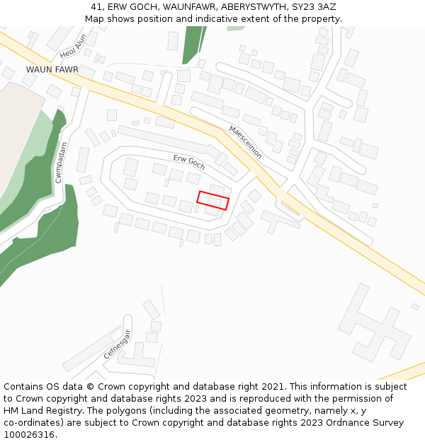 41, ERW GOCH, WAUNFAWR, ABERYSTWYTH, SY23 3AZ: Location map and indicative extent of plot