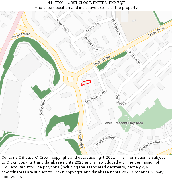 41, ETONHURST CLOSE, EXETER, EX2 7QZ: Location map and indicative extent of plot