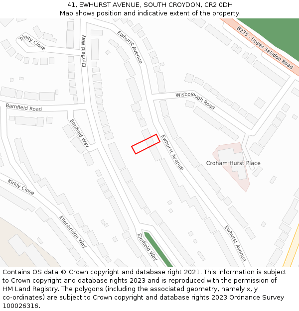 41, EWHURST AVENUE, SOUTH CROYDON, CR2 0DH: Location map and indicative extent of plot