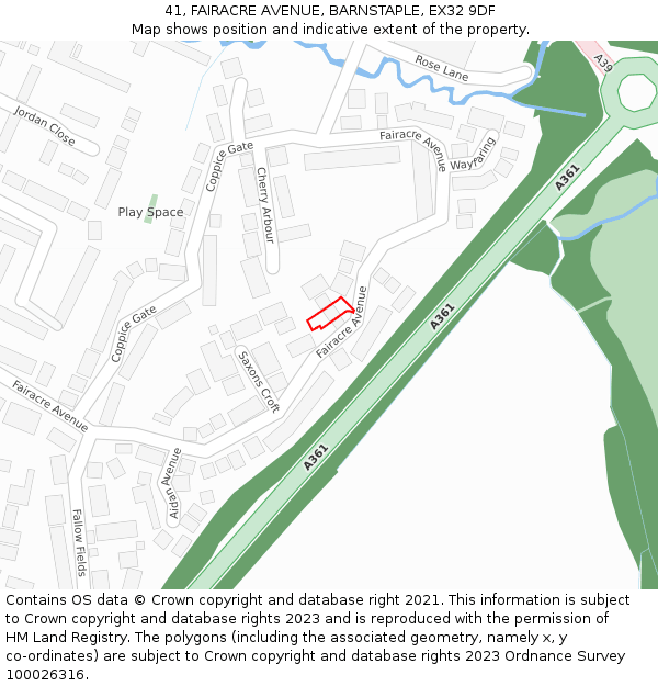 41, FAIRACRE AVENUE, BARNSTAPLE, EX32 9DF: Location map and indicative extent of plot