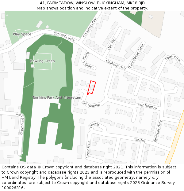 41, FAIRMEADOW, WINSLOW, BUCKINGHAM, MK18 3JB: Location map and indicative extent of plot