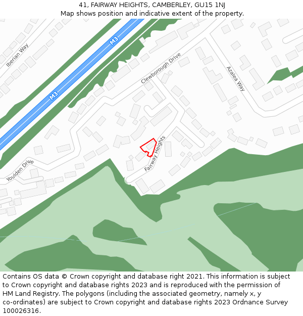 41, FAIRWAY HEIGHTS, CAMBERLEY, GU15 1NJ: Location map and indicative extent of plot