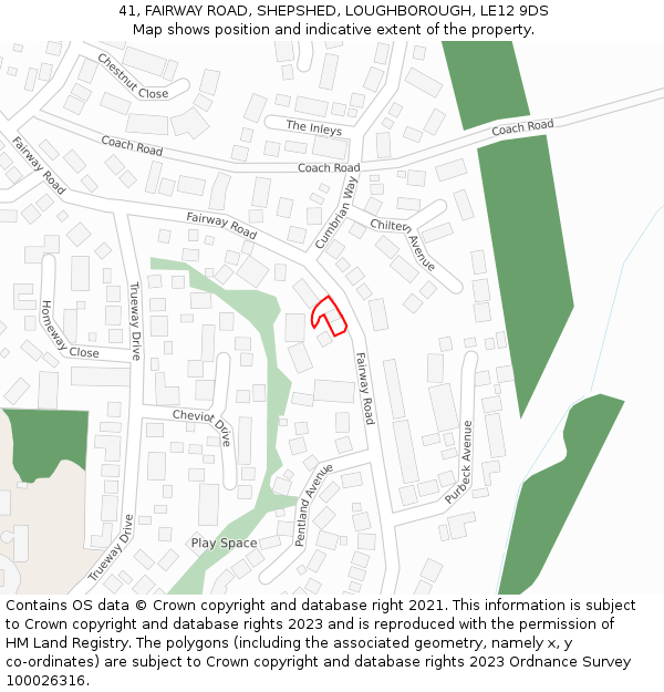 41, FAIRWAY ROAD, SHEPSHED, LOUGHBOROUGH, LE12 9DS: Location map and indicative extent of plot