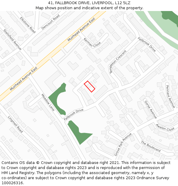 41, FALLBROOK DRIVE, LIVERPOOL, L12 5LZ: Location map and indicative extent of plot