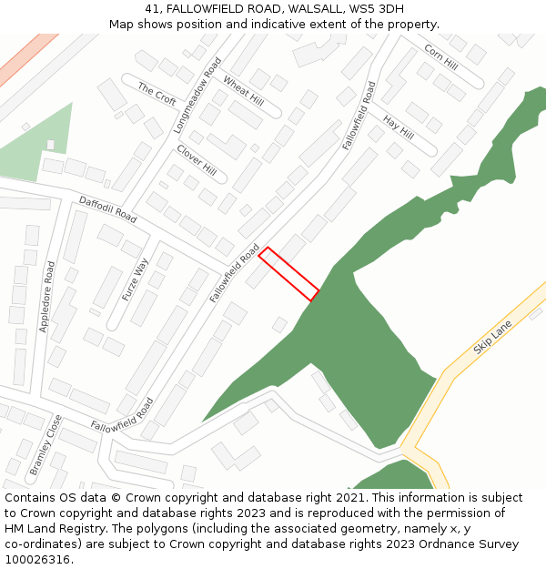 41, FALLOWFIELD ROAD, WALSALL, WS5 3DH: Location map and indicative extent of plot