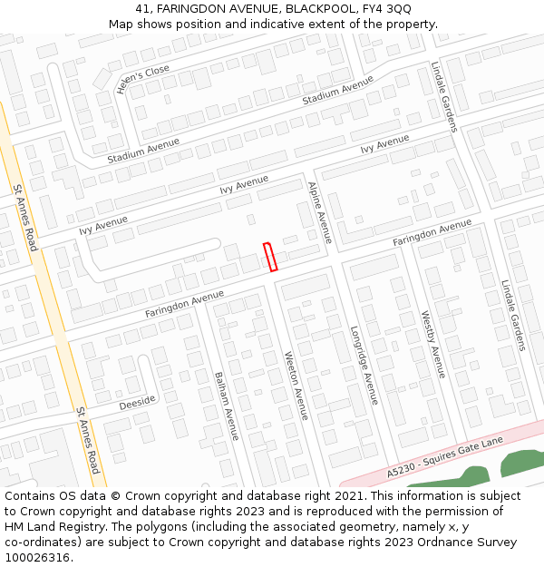 41, FARINGDON AVENUE, BLACKPOOL, FY4 3QQ: Location map and indicative extent of plot