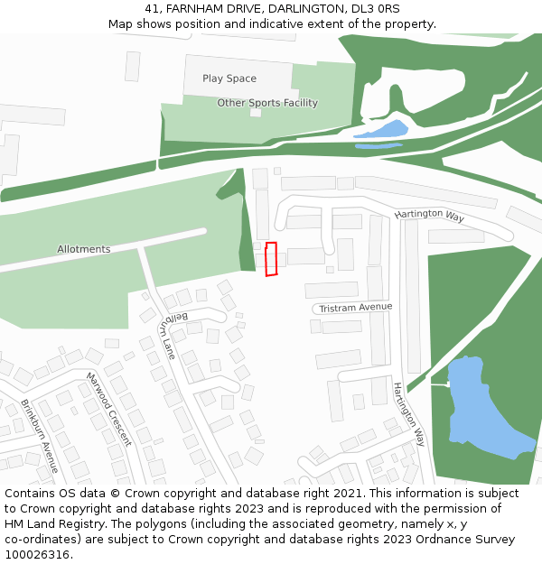 41, FARNHAM DRIVE, DARLINGTON, DL3 0RS: Location map and indicative extent of plot